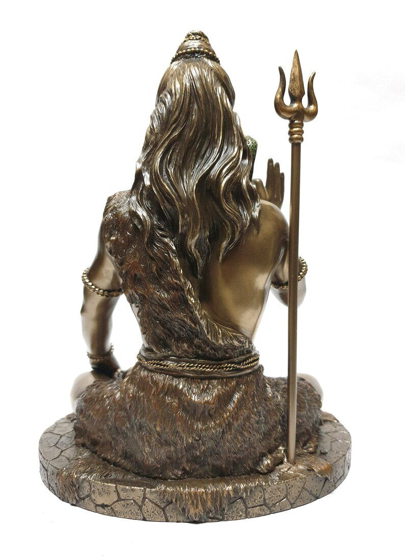 Deveie Crafts Shiva Statue in Dhyana Mudra, Lord Shiva Statue, Big Bonded Bronze Shiva Statue, Bronze Finish Shiva Idol, Blessing Siva Idol (27 cm) - Deveie