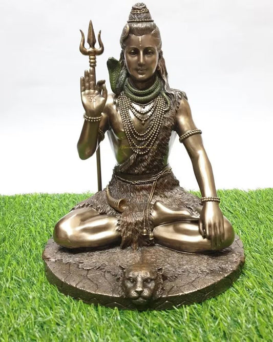 Deveie Crafts Shiva Statue in Dhyana Mudra, Lord Shiva Statue, Big Bonded Bronze Shiva Statue, Bronze Finish Shiva Idol, Blessing Siva Idol (27 cm) - Deveie