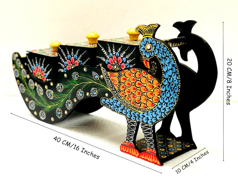 Deveie Crafts Graceful Harmony: Handcrafted Wooden Peacock for Home Decor, Multipurpose Box, Peacock Wooden Dry Fruit Box, Wedding and Corporate Gifts - Deveie