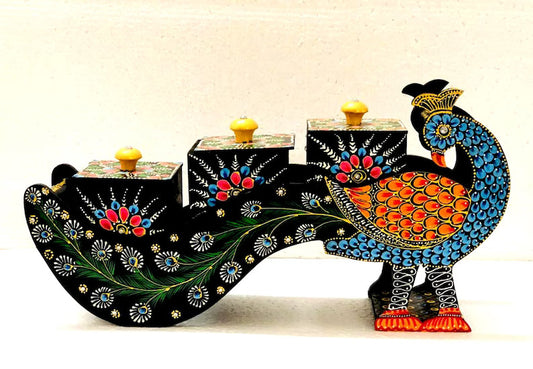 Deveie Crafts Graceful Harmony: Handcrafted Wooden Peacock for Home Decor, Multipurpose Box, Peacock Wooden Dry Fruit Box, Wedding and Corporate Gifts - Deveie