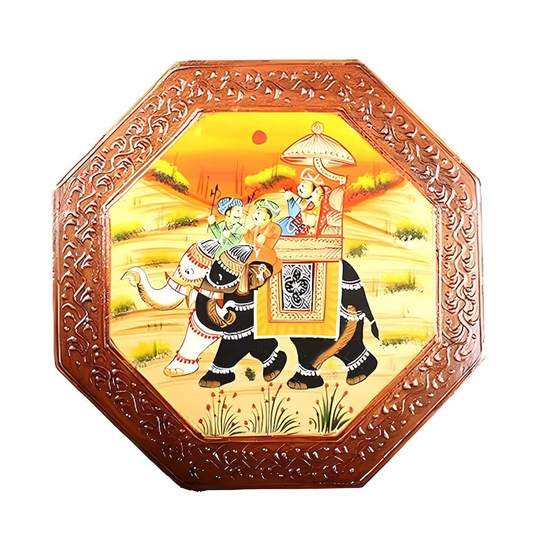 Deveie Crafts Rajasthani Mughlai Art Handpainted Wooden Table for Living Room | Coffee & Tea Table | Elephant Painting Wooden Table | Flower pot holder. - Deveie