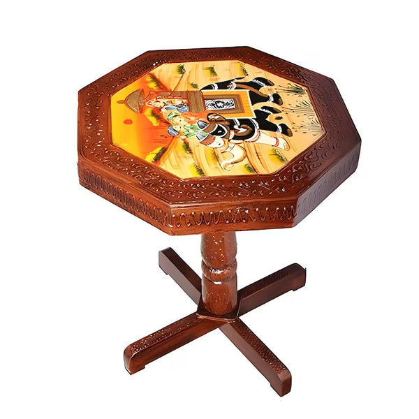 Deveie Crafts Rajasthani Mughlai Art Handpainted Wooden Table for Living Room | Coffee & Tea Table | Elephant Painting Wooden Table | Flower pot holder.
